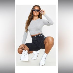 PrettyLittleThing Grey Jersey Ruched Side Long Sleeve (Size 4)